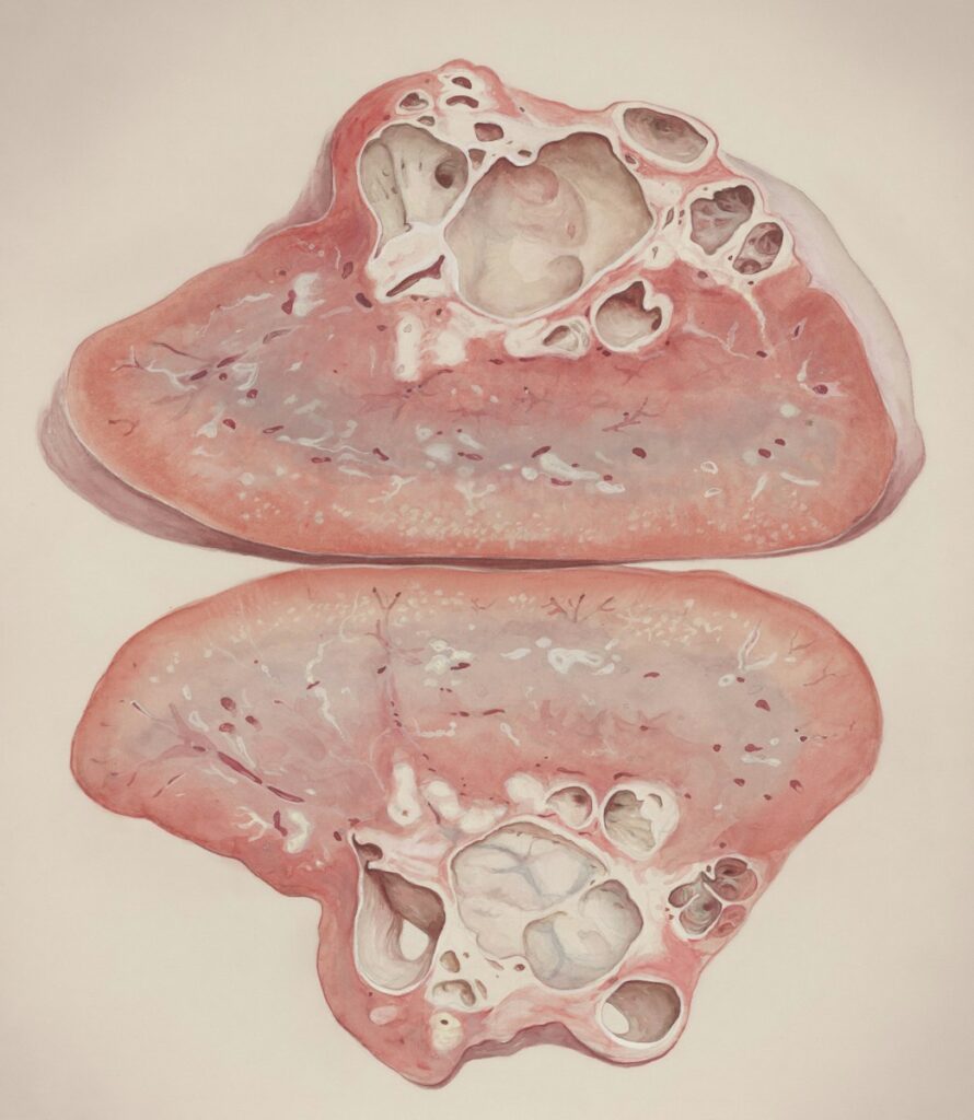 a drawing of two sections of a heart