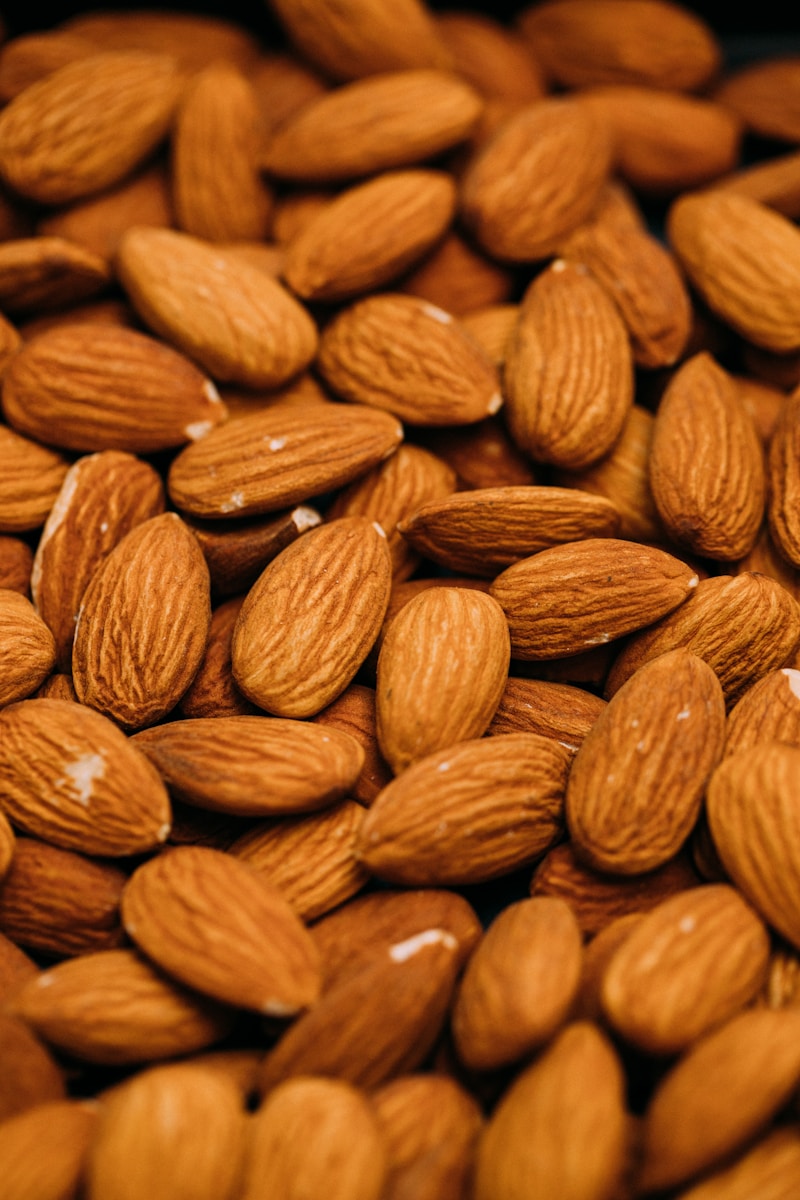 Close-up of a group of almonds.