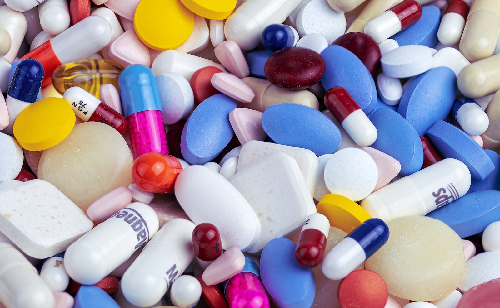 Assorted tablets and capsules.