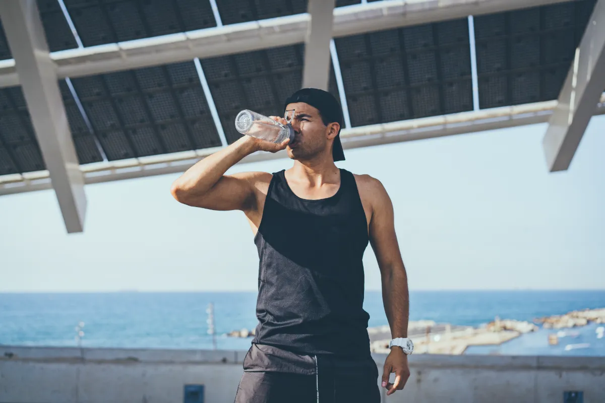 Man drinking water after outdoor exercise