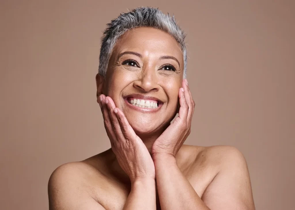 skincare anti aging and portrait of mature woman utc