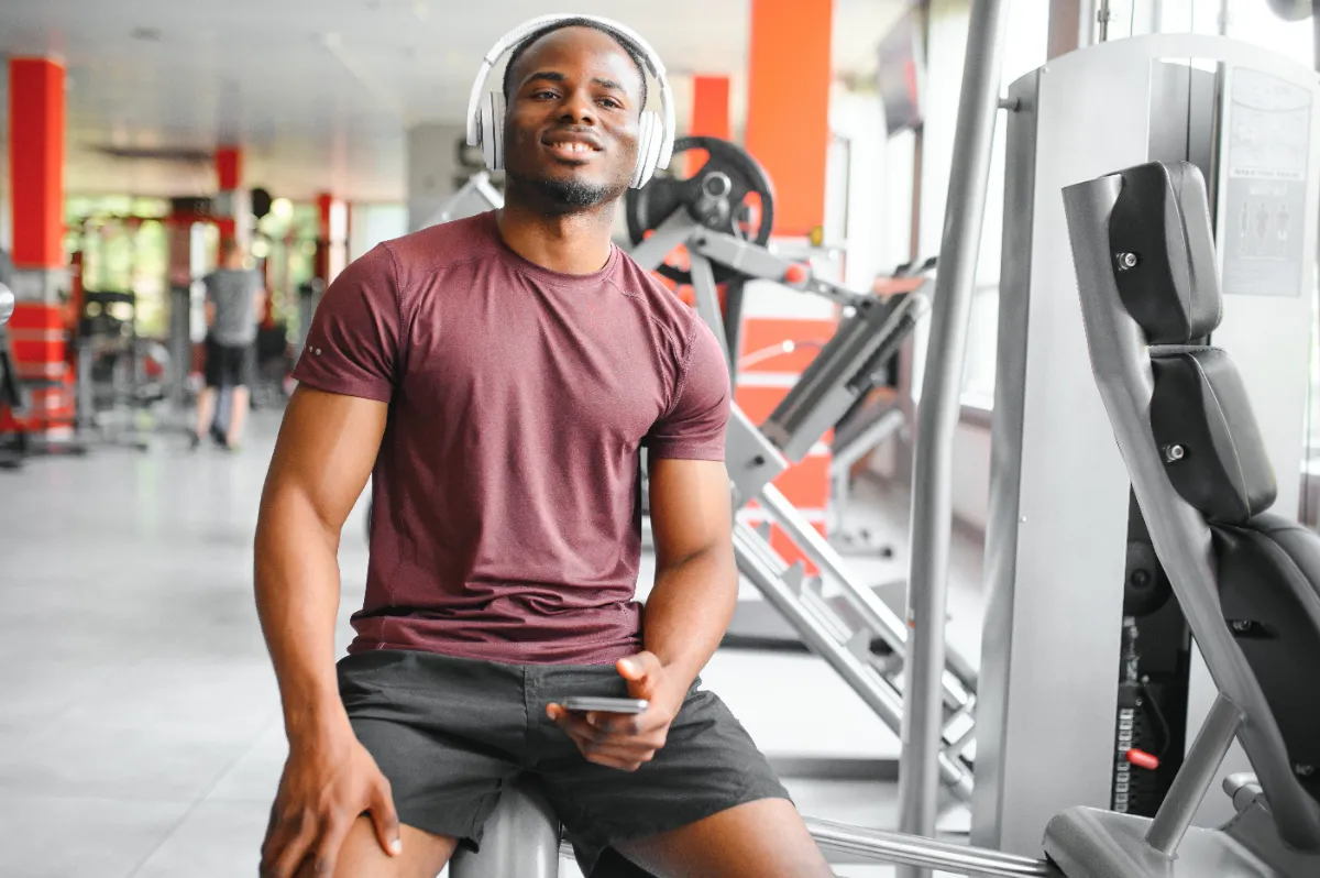 young athletic african american man in the gym utc