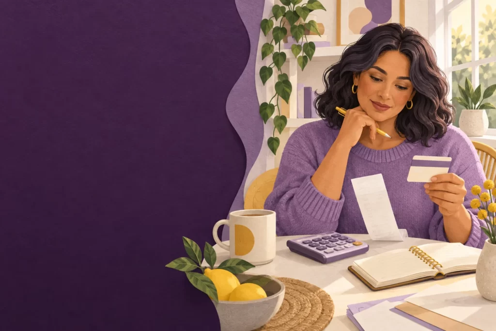 A woman compares pharmacy and insurance information while planning a medication budget.