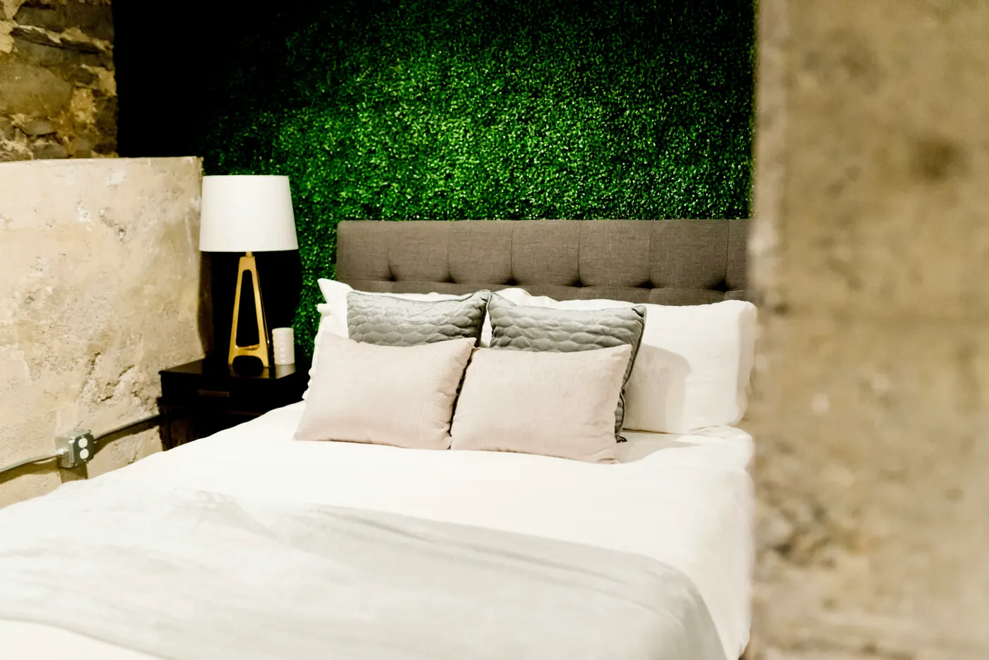 Bed in a restful bedroom