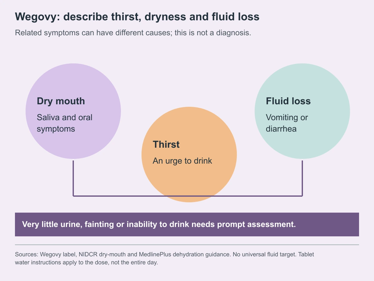 Wegovy: describe thirst, dryness and fluid loss. Related symptoms can have different causes; this is not a diagnosis.