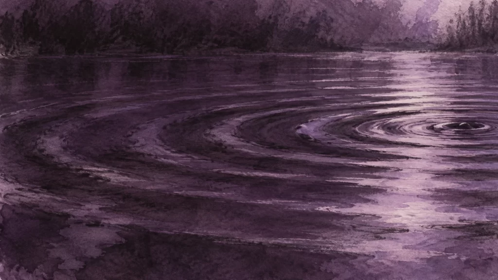 Charcoal and lavender watercolor ripples across a plum-colored pool.