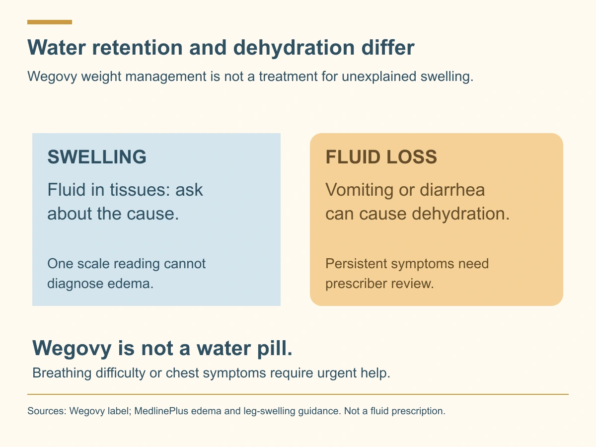 Differentiate fluid-related tissue swelling from dehydration associated with vomiting or diarrhea; a scale cannot diagnose the cause.
