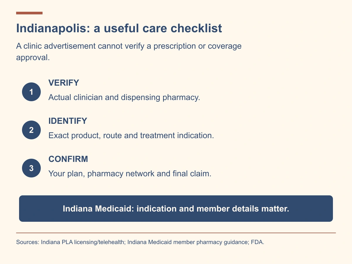 Verify clinician and pharmacy, identify the product and indication, and confirm the individual insurance claim and network.
