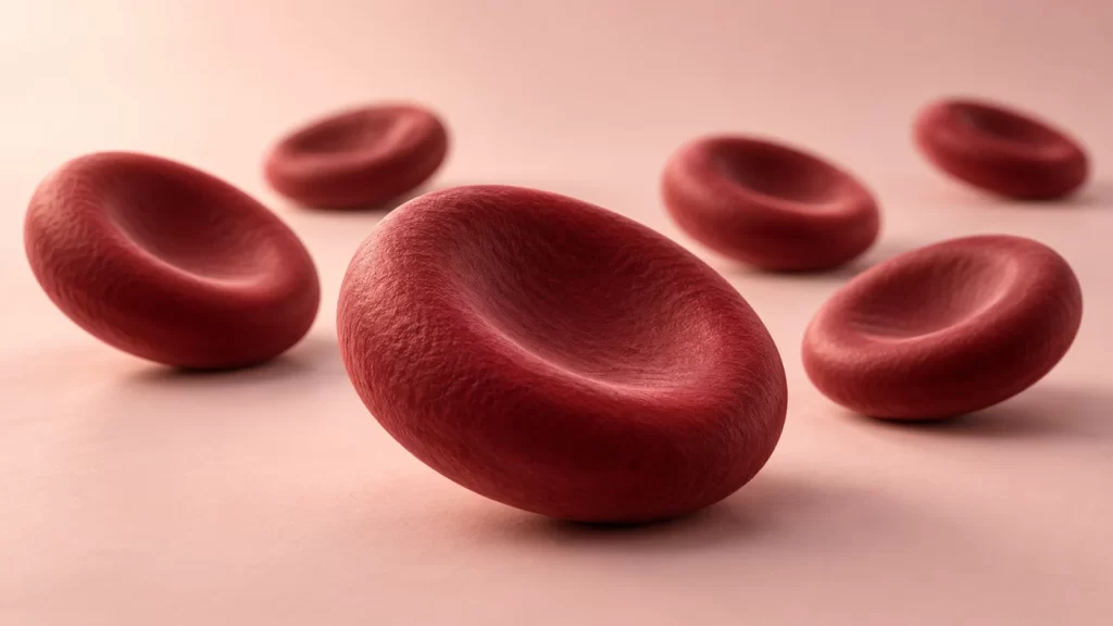 Burgundy clay sculptures inspired by red blood cells sit on a pale blush surface.