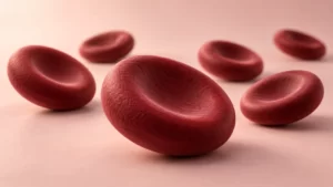 Burgundy clay sculptures inspired by red blood cells sit on a pale blush surface.